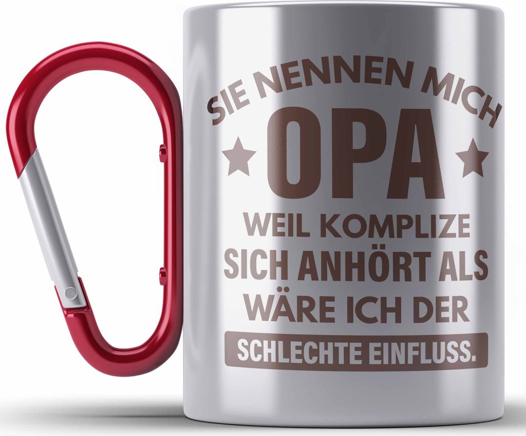 Trendation - Lustige Edelstahl Tasse Karabiner Opa Geschenke Großvater Vatertag Geburtstag Karabiner Edelstahl Tasse Karabiner Edelstahl mit Spruc...