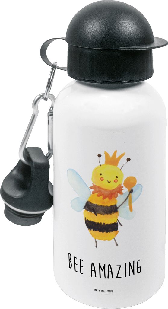Mr. & Mrs. Panda Trinkflasche Biene König - Weiß - Geschenk, Kinderflasche, Kinder, Wasserflasche, für den Kindergarten, Sportflasche