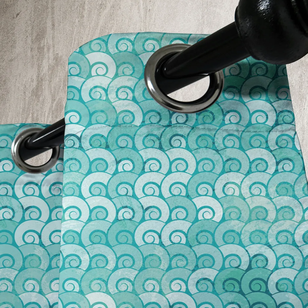 Rideau à œillets motif vagues abstraites aqua design artistique marin