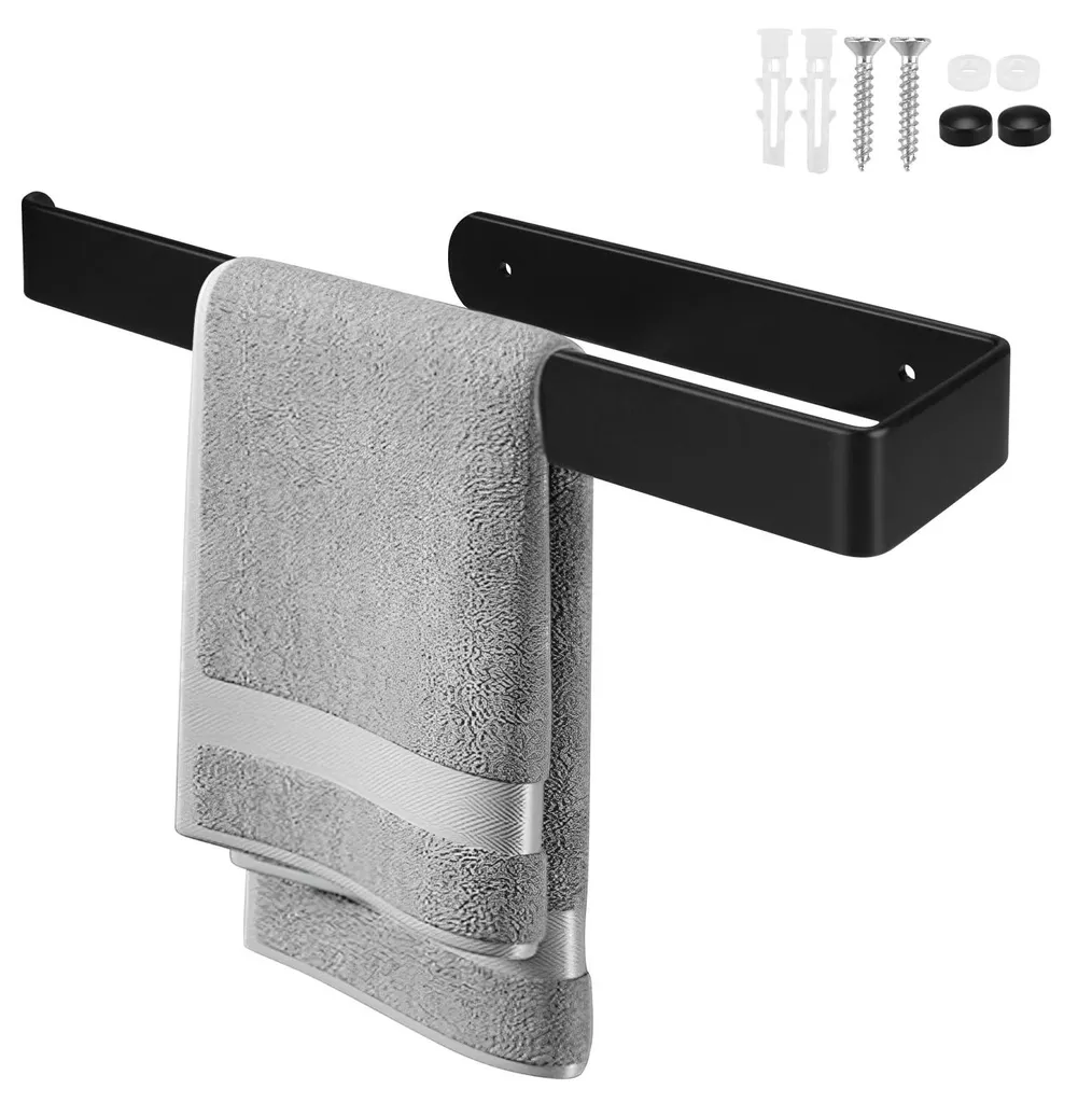Barre porte-serviette murale en alu noir 29,5 cm fixation par vissage