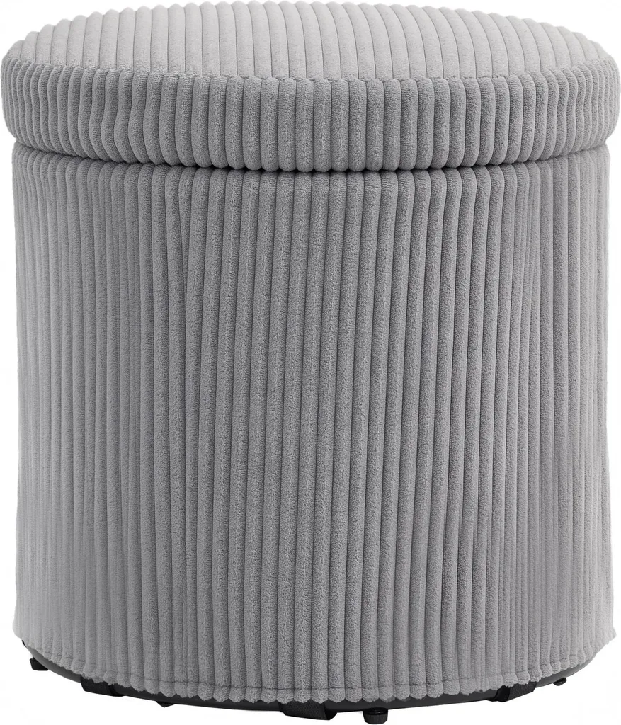 Pouf de rangement rond en velours côtelé gris Ø 40 cm - Modèle Orion
