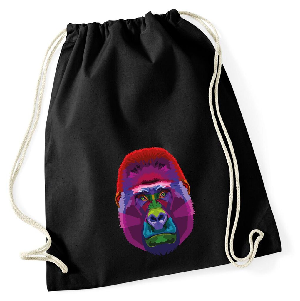 Huuraa Turnbeutel Gorilla Colorful 12 Liter Black Baumwolle Rucksack Geschenkidee