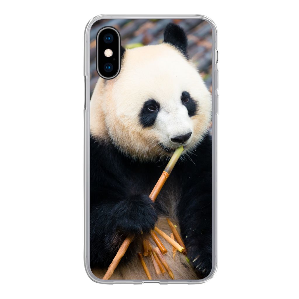 MuchoWow Handyhülle Schutzhülle Hülle für iPhone X Großer Panda - Bambus - Blätter Silikon Softcase Handy Hülle - Handyhülle