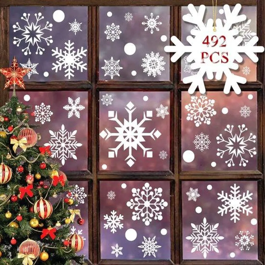 Stickers de Noël flocons de neige blancs pour décoration de vitrine en PVC