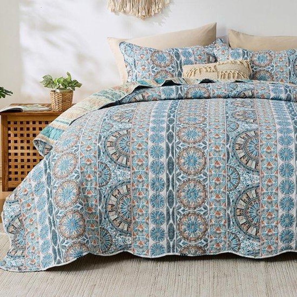 Ethische Patronen Sprei mit Kissenüberwurf, 2-fach, Boho-Stil