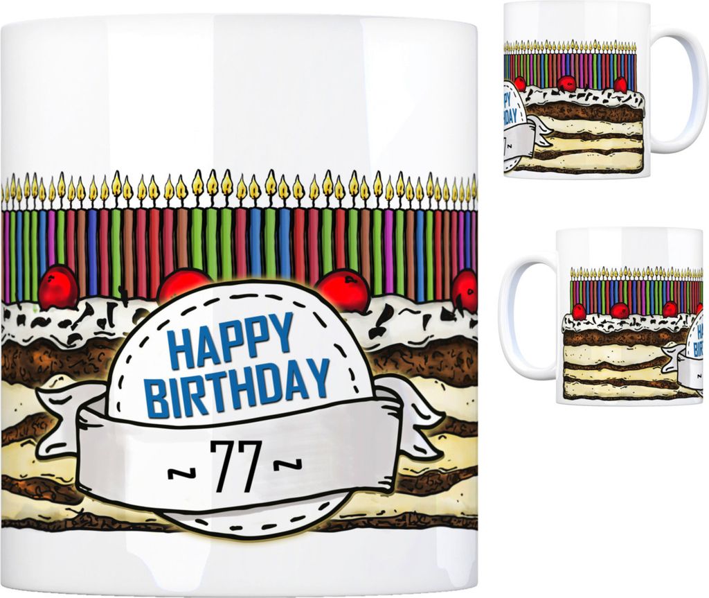 Geburtstagstorte Kaffeebecher zum 77. Geburtstag mit 77 Kerzen Tasse Becher mug