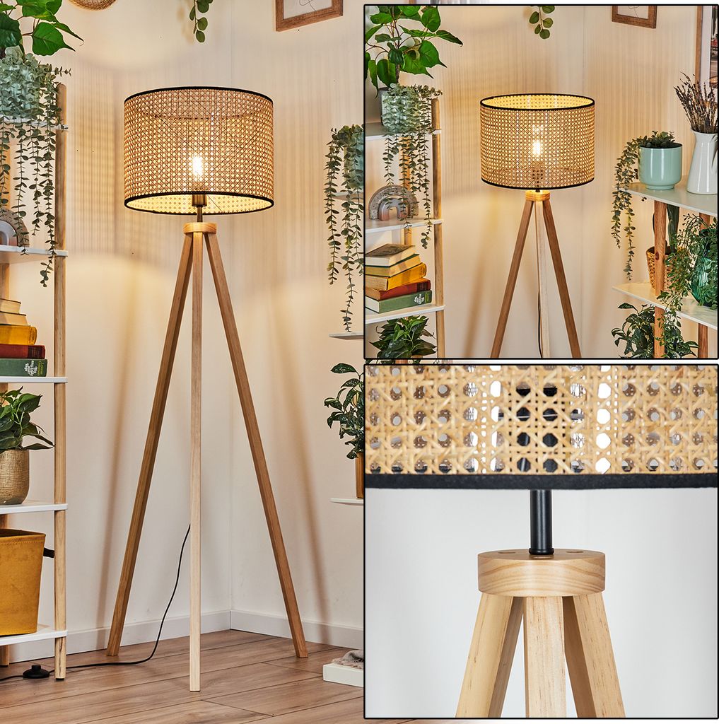 Casalina Stehlampe aus Holz/Wiener Geflecht/Rattan in Naturfarben/Schwarz