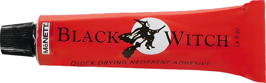 A red tube of Black Witch Neoprene Adhesive.