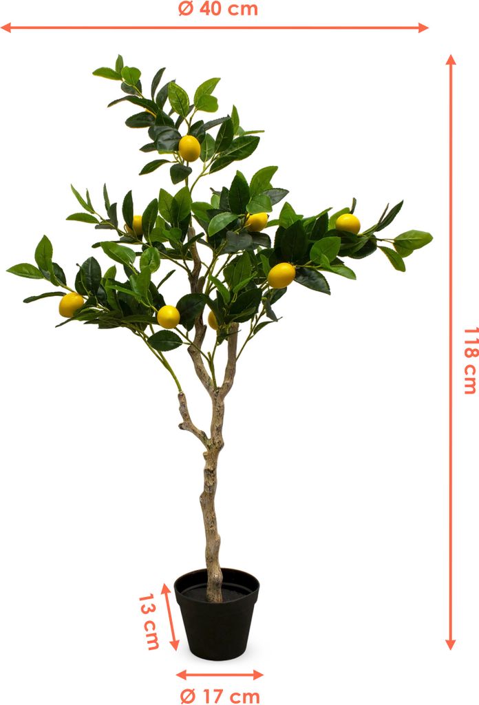 Zitronenbaum Kunstpflanze im schwarzen Topf - 118 x 40 cm -