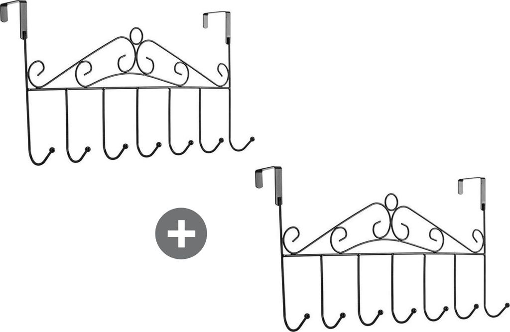 Türgarderobe 2x - Wandgarderobe - 7 Haken zum Aufhängen - Garderobe zum Aufhängen - Türorganizer - Schwarz