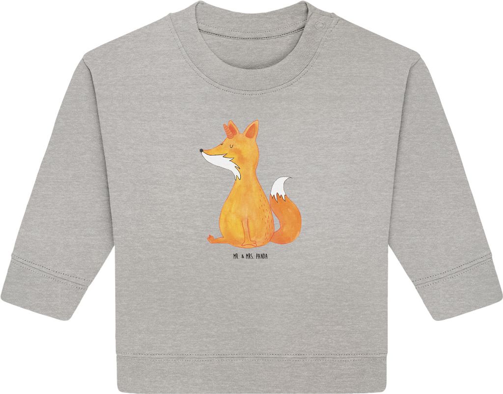 Mr. & Mrs. Panda Organic Baby Pullover Einhorn Fuchs 24. - 36. Monat - Heather Grey - Geschenk, Fuchshörnchen, Einhörner, Unicorn, Bullover, Füc...