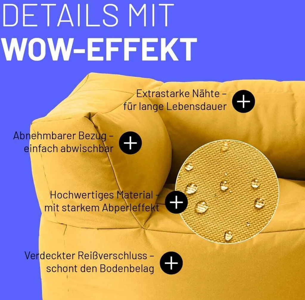 Lumaland Fauteuil-sac Modular 96x72x70cm Jaune Moutarde Chic - 5