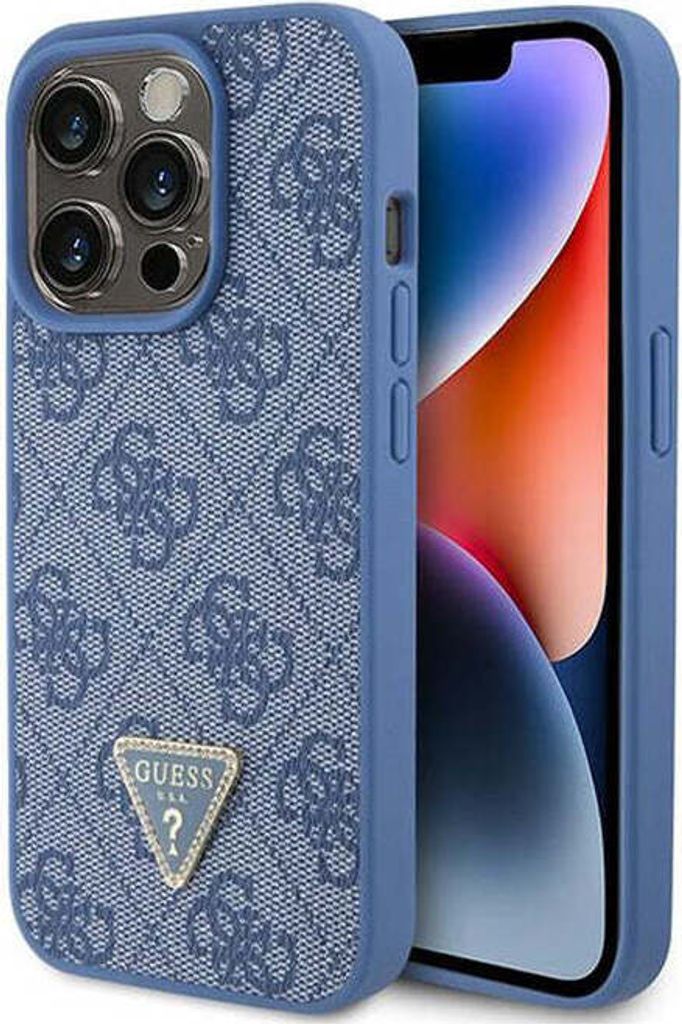 Guess iPhone 15 Pro TPU Hardcase - 4G Triangle - Strass - Blue