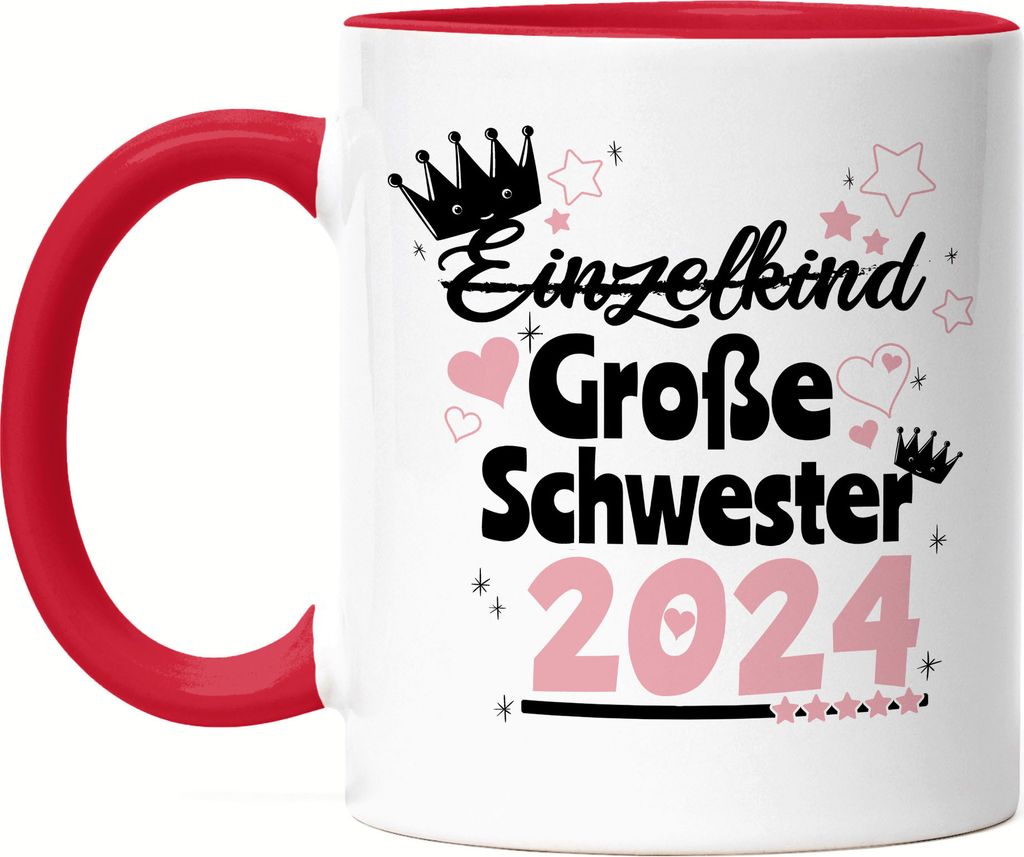 Einzelkind Wird Große Schwester 2024 Tasse Rot Nachwuchs Schwangerschaft Geschenkidee Baby-News
