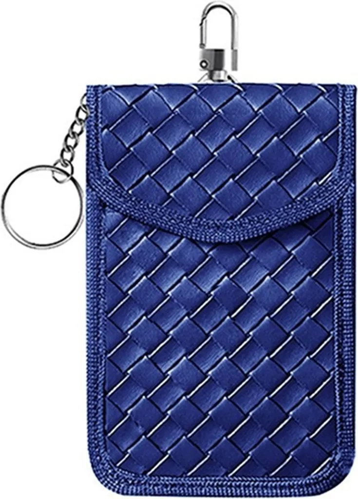 INF Custodia schermante in Finto cuoio intrecciata per chiavi auto - Borsa di Faraday RFID per la protezione dell'accesso senza chiave Blu
