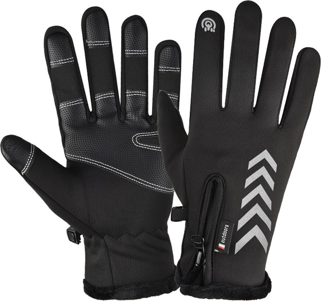 Winter-Fahrradhandschuhe, wasserdicht, winddicht, rutschfest, warm, volle Finger, Touchscreen, für Outdoor-Sport, Laufen, Motorrad, Schwarz, L
