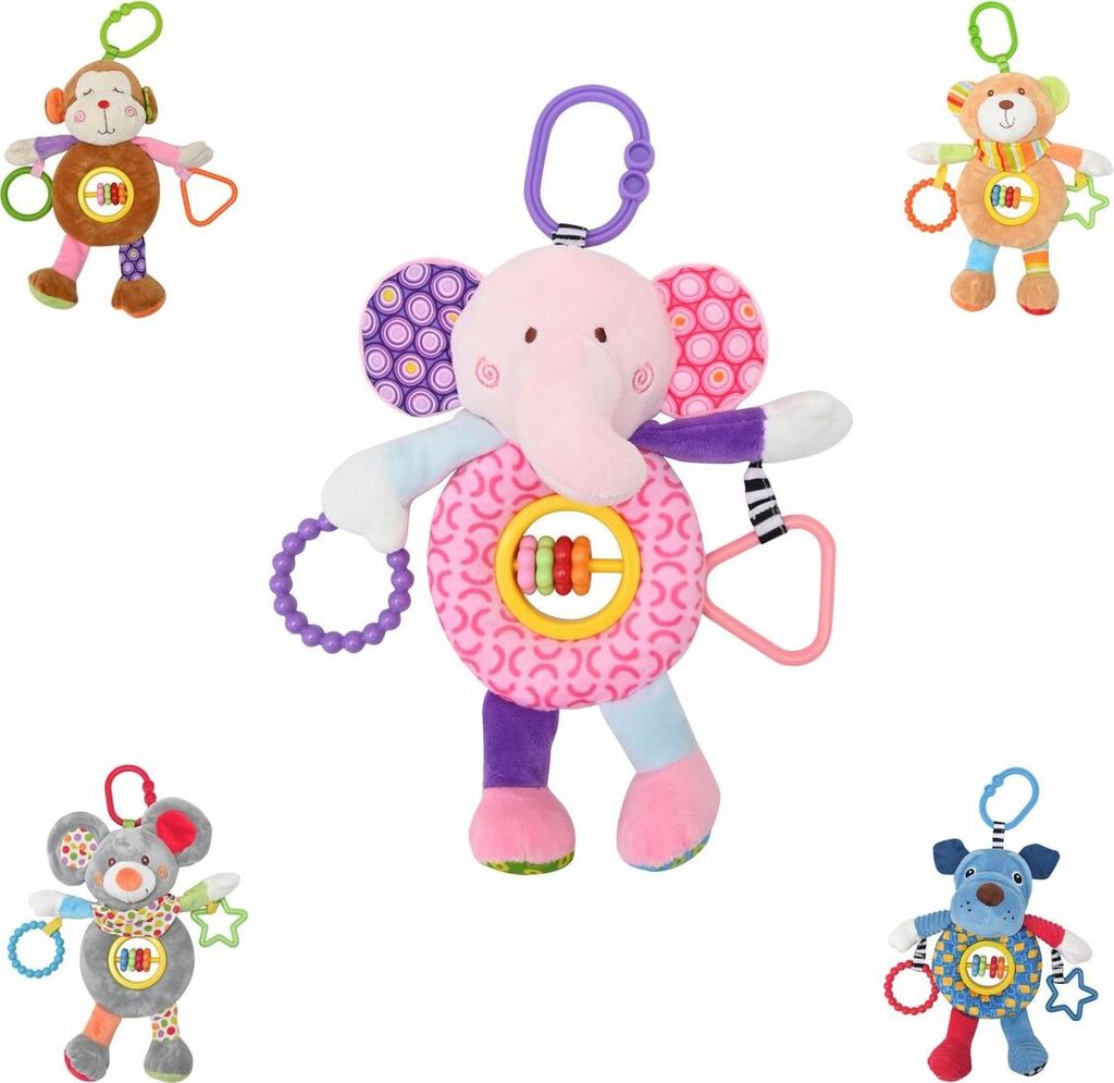 Lorelli Baby Kuscheltier Activitiy Spielzeug Plüsch, Greifling, C-Ring ab Geburt rosa