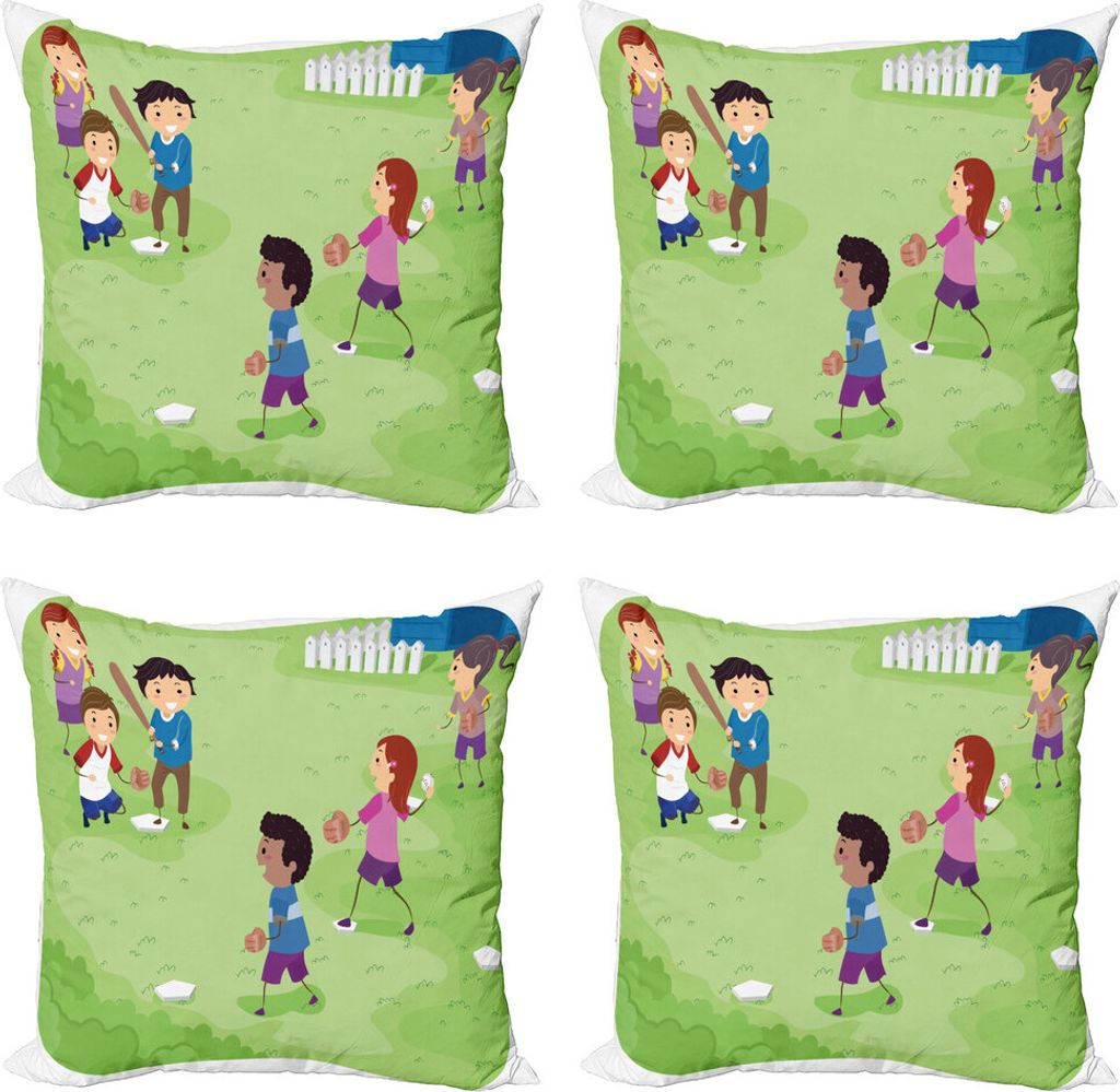 ABAKUHAUS Sport Kissenbezug Set (4 Stück), Freunde Basketball, Moderner Doppelseitiger Digitaldruck, 50 cm x 50 cm, Mehrfarbig