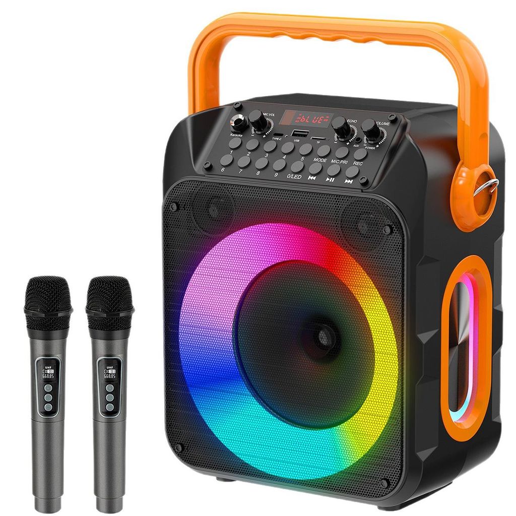 Karaoke Maschine mit 2 Mikrofonen, tragbare Bluetooth Karaoke Anlage, Party PA-Lautsprecher, geeignet für Kinder und Erwachsene