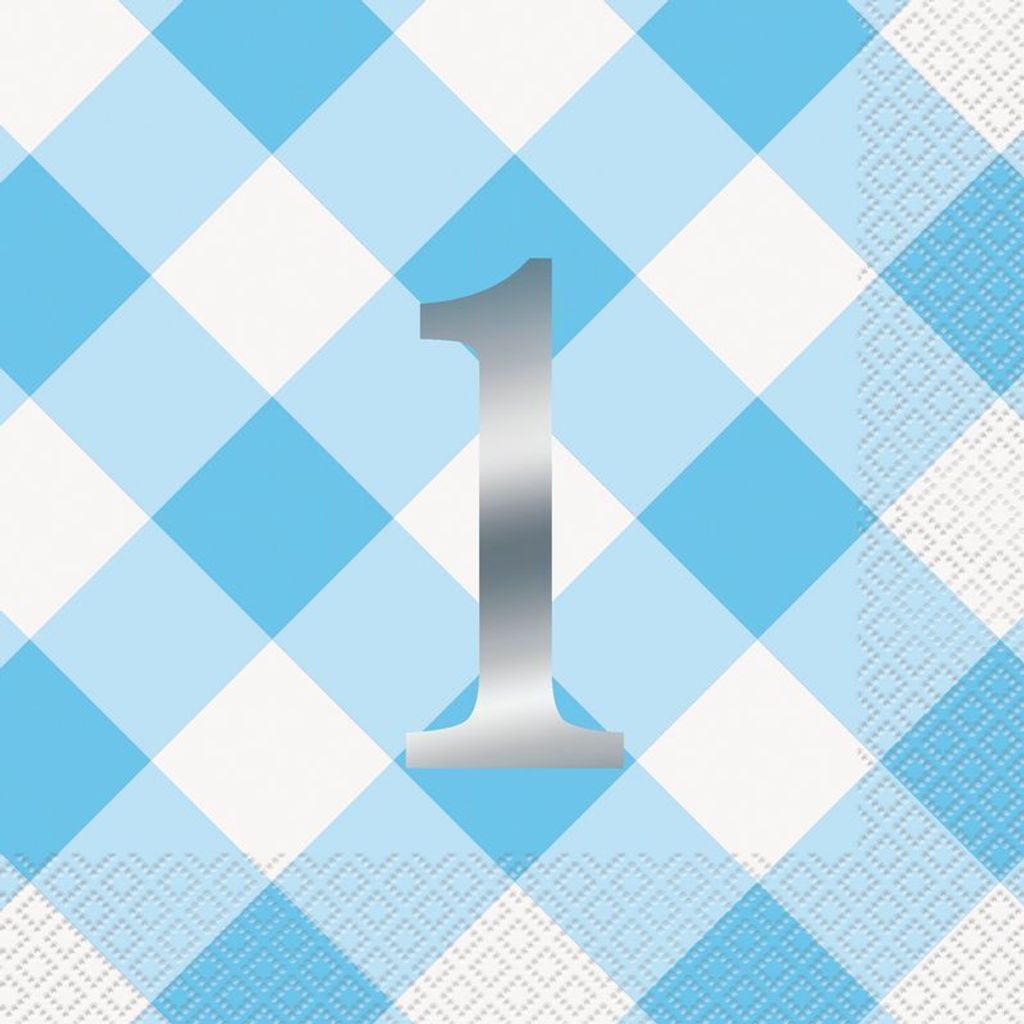 16 Sevietten 1. Geburtstag Vichy Karo hellblau Folie