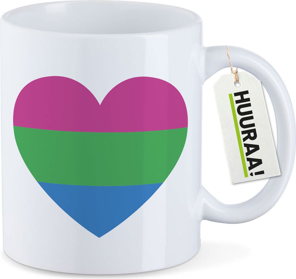 Huuraa Kaffeetasse Polysexuell Pride Flagge LGBTQ Herz 330ml Weiß Keramik Kaffeebecher Geschenkidee