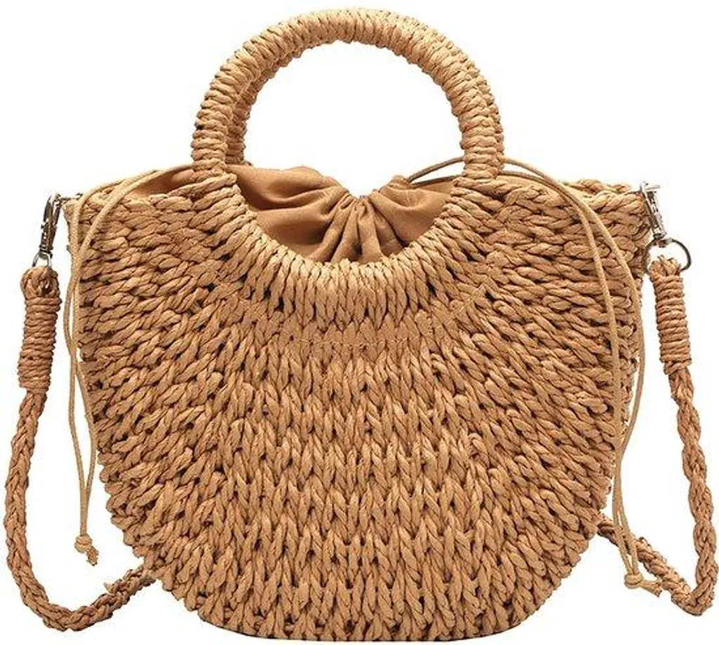 Grand panier de plage en paille marron chic pour femme modèle 2024