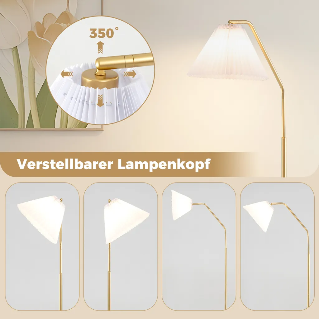 Lampe de Lecture sur Pied Dorée - Lampadaire à Arc Design avec E27 - 4
