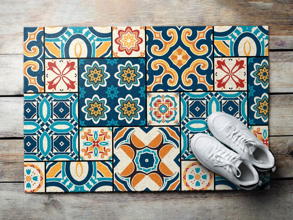 Fußmatte Aussen - Schuhmatte Haustür- Schmutzfangmatte Türvorleger - Outdoor Teppich Schmutzfänger - 60x40 cm - Dekorative Kacheln