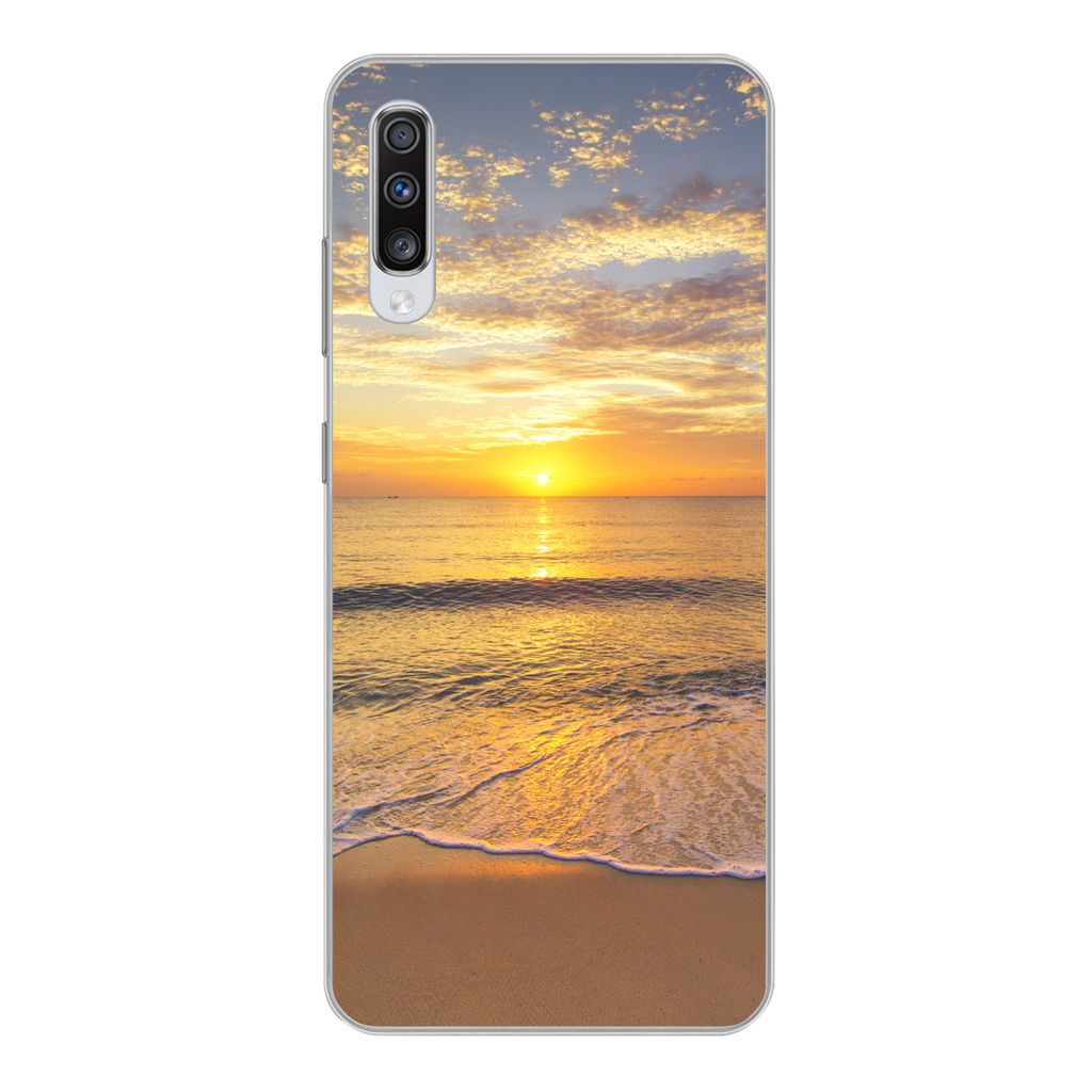 MuchoWow Handyhülle Schutzhülle Hülle für Samsung Galaxy A70 Strand - Sonnenuntergang - Meer Silikon Softcase Handy Hülle - Schutzhaube