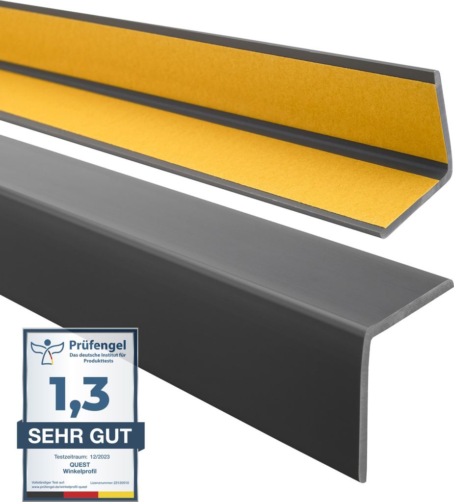 QUEST Winkelprofil Selbstklebend 35x35mm, 1m, PVC Kantenschutzprofil, Winkelleiste für Kanten und Ecken, Flexibel, L-Form, KM, dunkelgrau