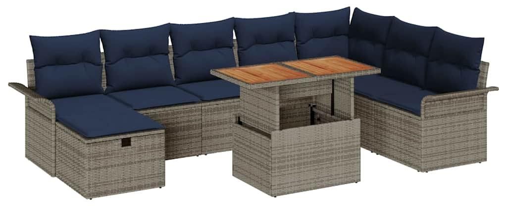 Garten-Sofa-Set 9 pcs Grau Poly-Rattan