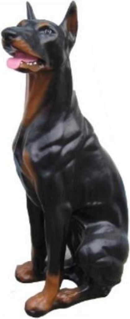Casa Padrino Dekofigur Dobermann Hund Schwarz / Braun 29 x 42 x H. 92 cm - Wetterbeständige Deko Skulptur - Wohnzimmer Deko - Garten Deko - Deko T...