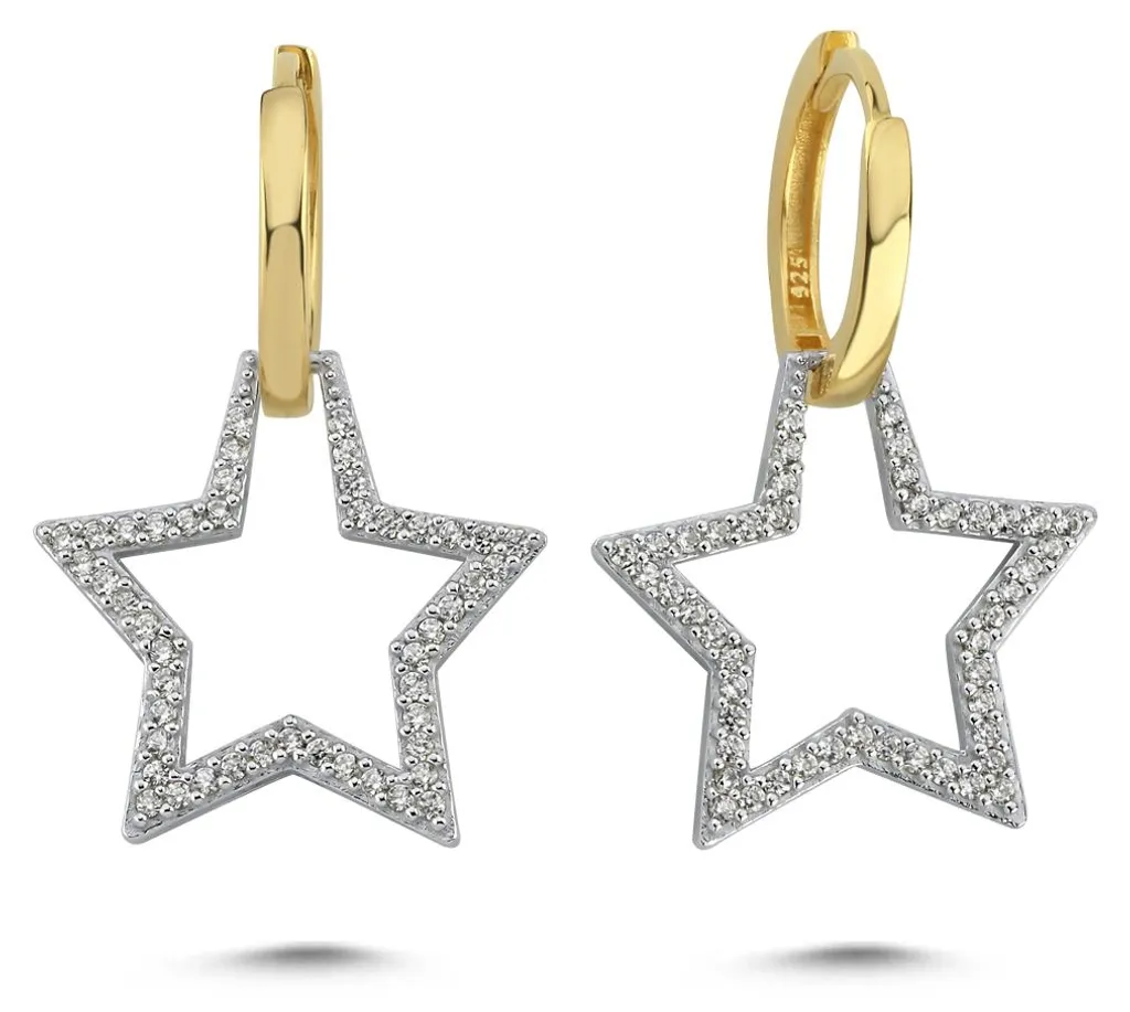 Boucles d'oreilles argent 925 étoile zircone bicolore finition luxe
