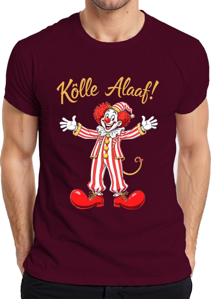 Kölle Alaaf Karneval Clown Köln Fasching rot weiß gestreift Herren T-Shirt, Burgundy, L