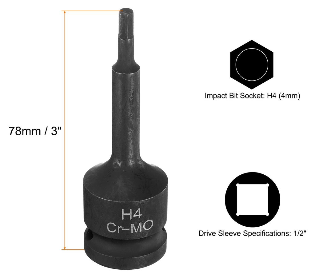 2 Stš¹ck H4 (4mm) Sechskant-Schlagschrauber-Bit-Steckdose 1/2" Antriebssteckdosen CR-MO-Stahl Sechskant-Verl?ngerung Schraubendreher-Steckdosenad...