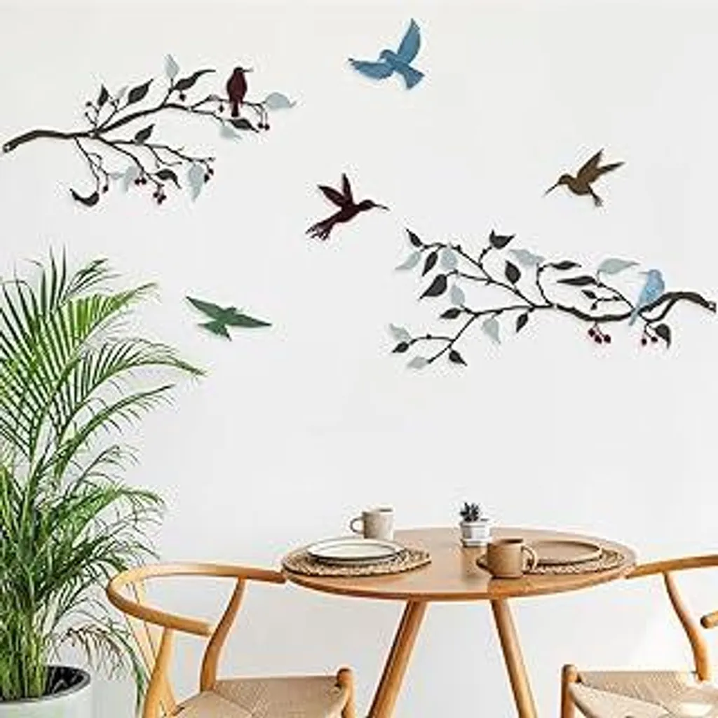 Pduoduo Set decorativo da giardino in metallo con uccelli multicolori - Decorazione da parete con uccelli vivaci in metallo su ramo Decorazione da appendere alla parete Ideale per interni ed esterni Giardino o decorazione della casa