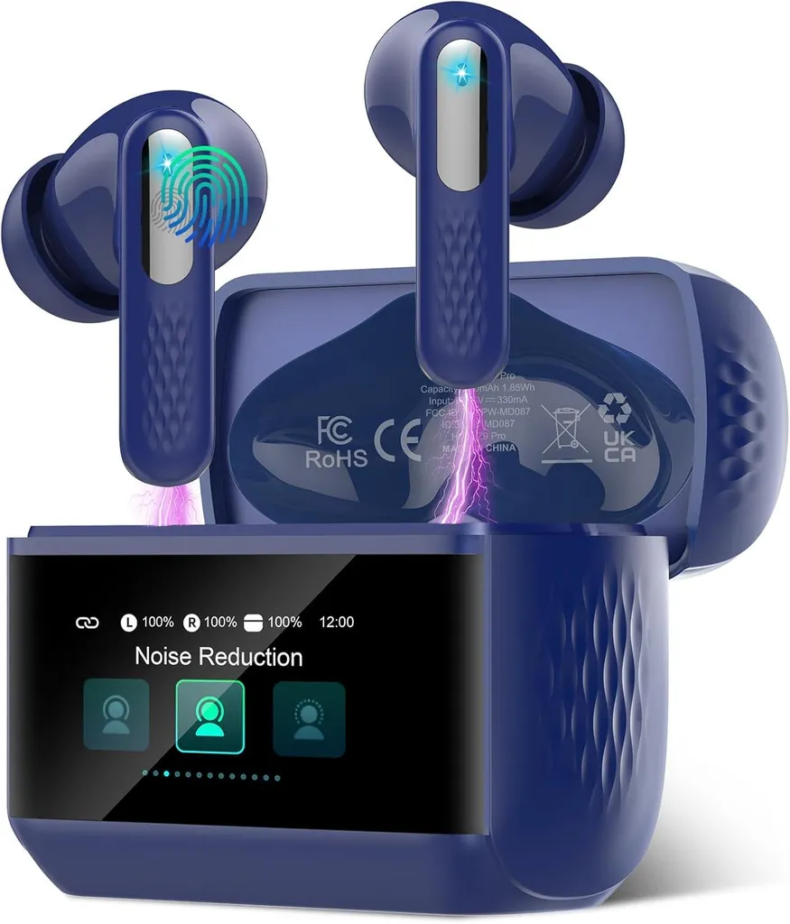 In Ear Kopfhörer Bluetooth 5.4 mit ANC/ENC Mic mit Geräuschunterdrückung, HiFi Stereo Ohrhörer mit 5 EQ-Modi, IP7 Wasserdicht, USB-C mit Touchscreen