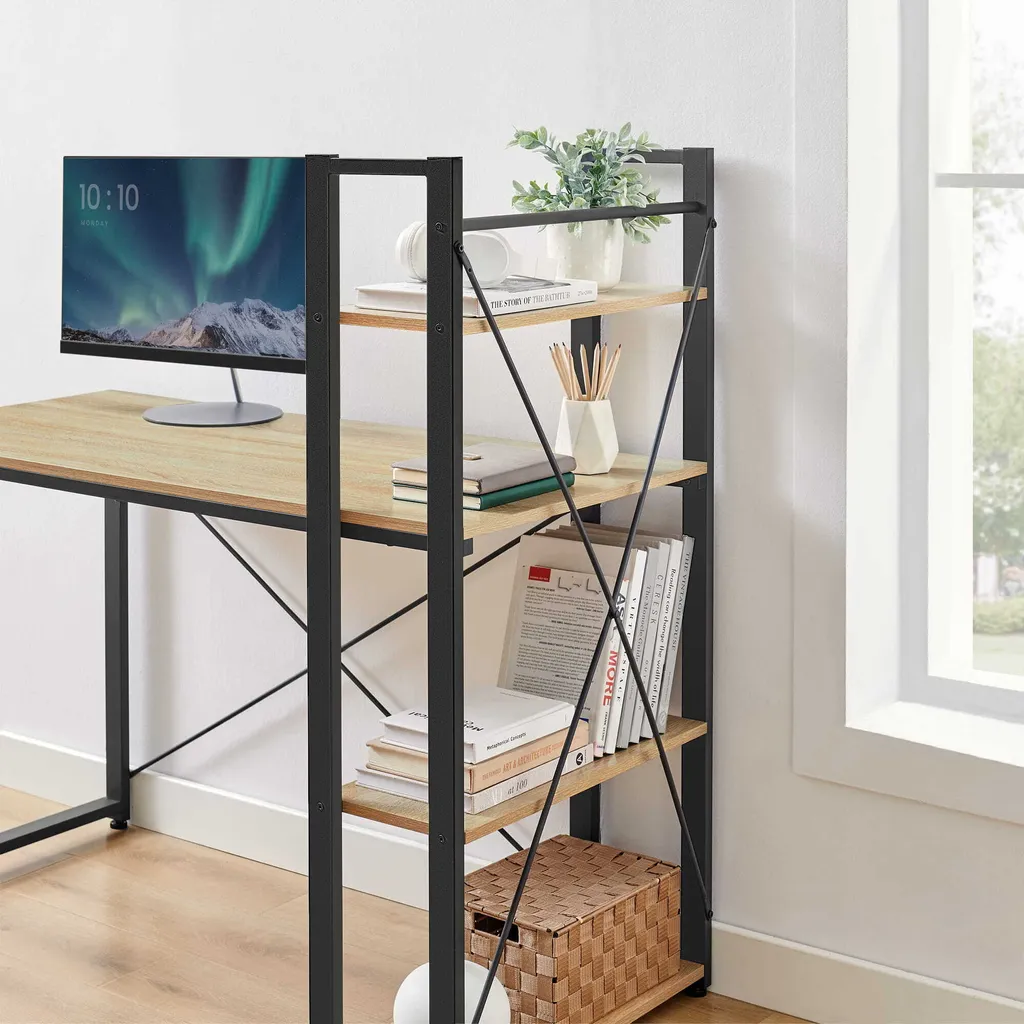 Bureau multimédia bois clair 120 cm avec bibliothèque intégrée Sonoma - 3