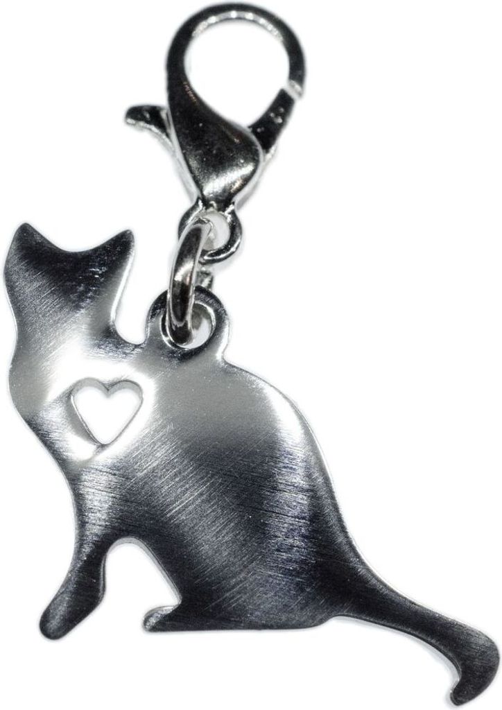 Katze Charm Zipper Pull Anhänger Miniblings Tier Kater Kätzchen Herz Edelstahl