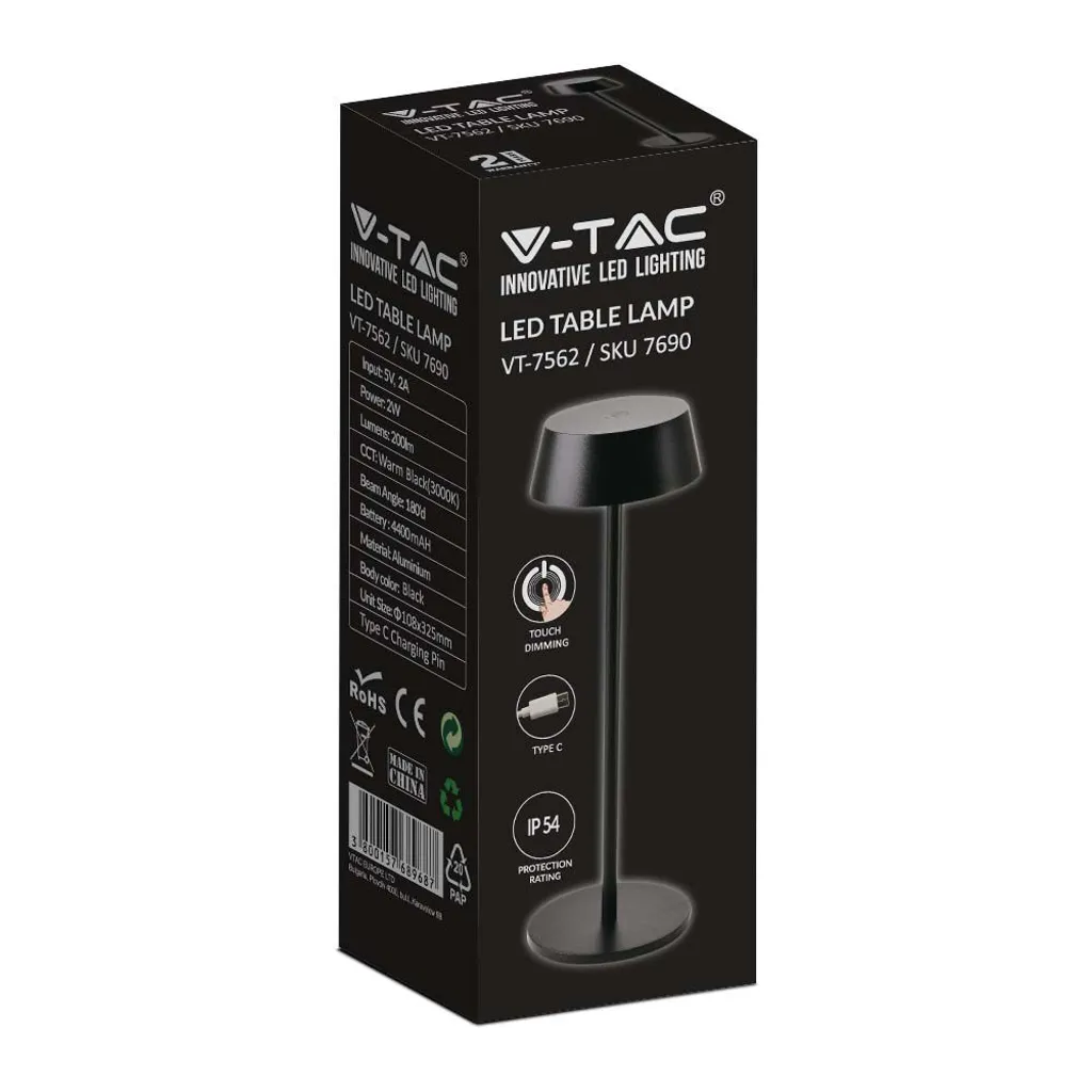Éclairage de table pour repas en extérieur LED rechargeable 2W V-TAC