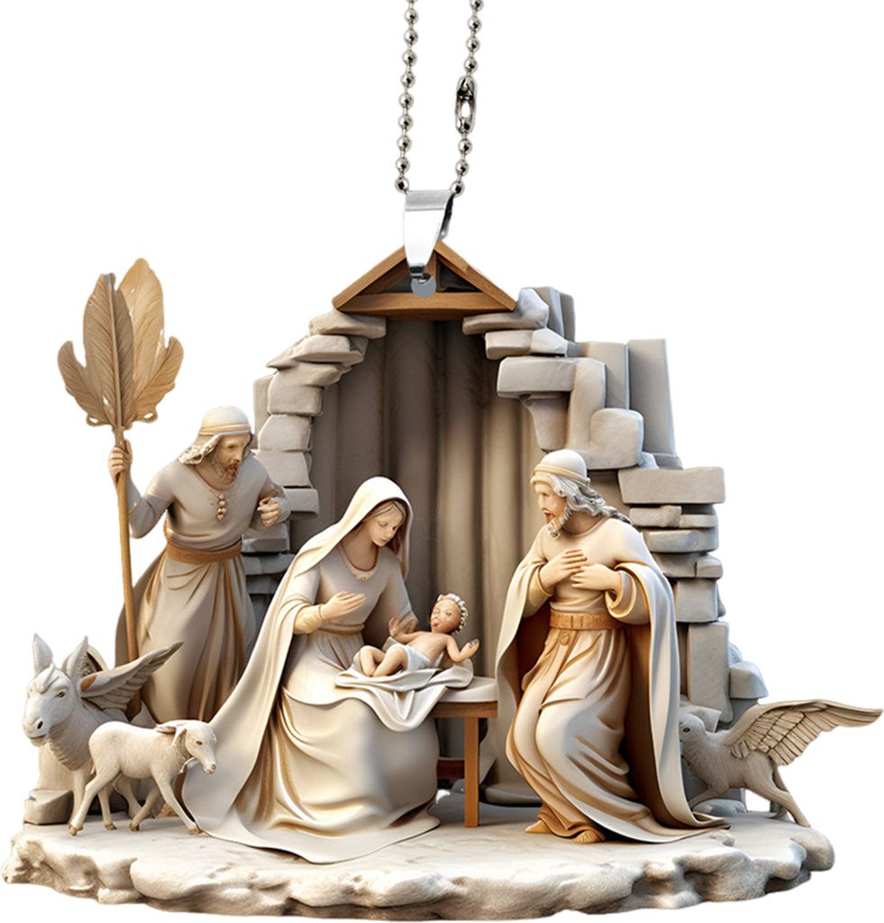 Weihnachtsanhänger, Ornament, Jesus-Familie, Gebetsszene, Anhänger, leuchtend farbiger religiöser Symbol-Krippenanhänger für Zuhause, Auto, C