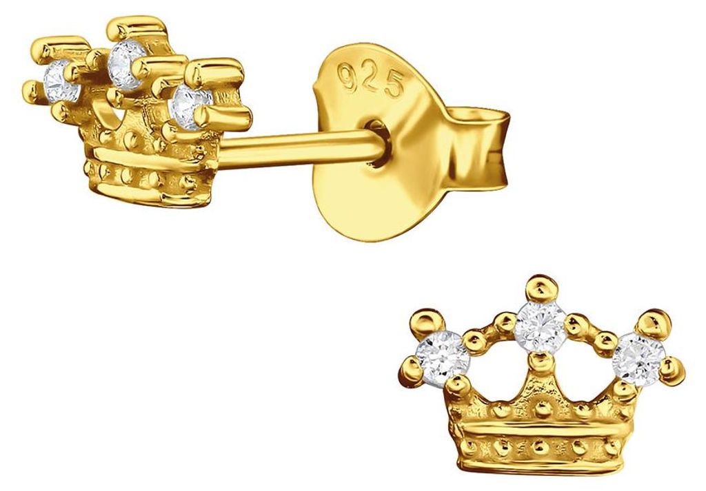 Ohrstecker Krone: Goldene Ohrringe aus Silber 925 Produktbild 