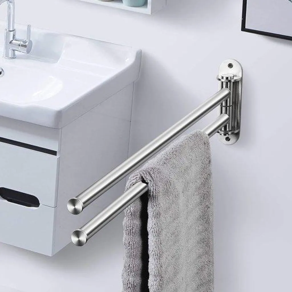 Porte-serviettes deux bras acier inox pivotant 180° pour salle de bain