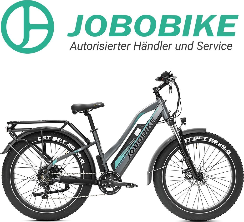 JOBOBIKE E-Bike Elektrofahrrad E-Mountainbike Robin, 26 Zoll Fat-Reifen Elektrobike, LG Akku 250w Heckmotor Gang SHIMANO Schaltwerk, Kettenschal