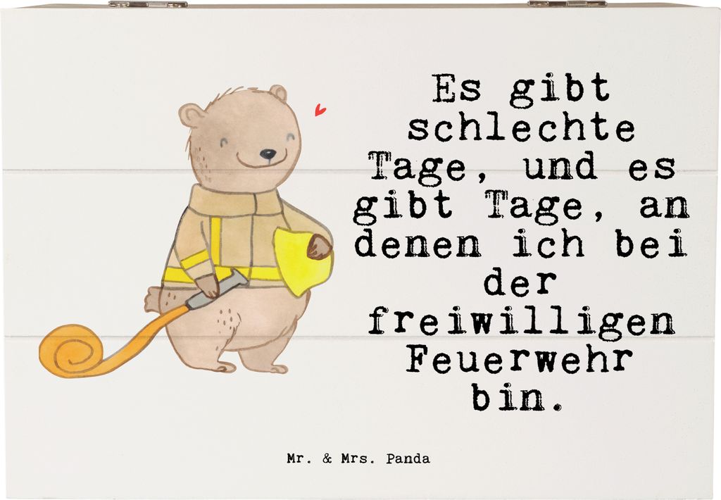 Mr. & Mrs. Panda Erinnerungsbox Bär Freiwillige Feuerwehr 22 x 15 cm - Weiß - Geschenk, Holzkiste mit Deckel, fotobox, Schatzkiste, Jugendfeuerwe...