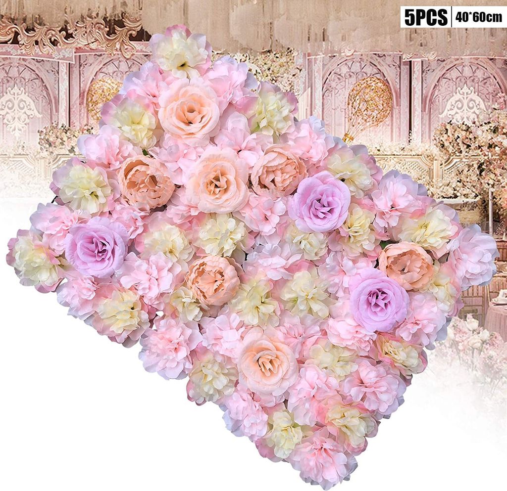 5pcs künstliche Wandpaneel Blumenwand Rosenwand Blume Seidenblume Wand Panel Blumendekoration DIY Hochzeit Straße Hintergrund