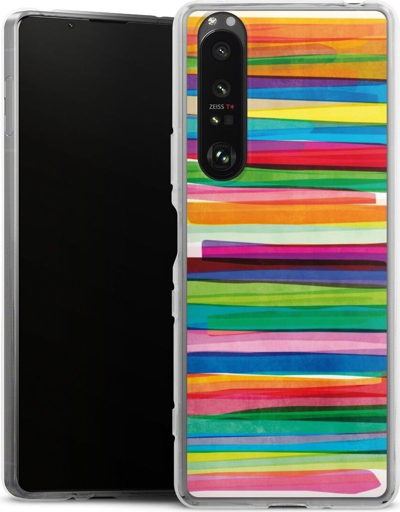 DeinDesign Handyhülle für Sony Xperia 1 III Silikon Hülle Case Smartphone Schutzhülle Streifen Wasserfarbe bunt