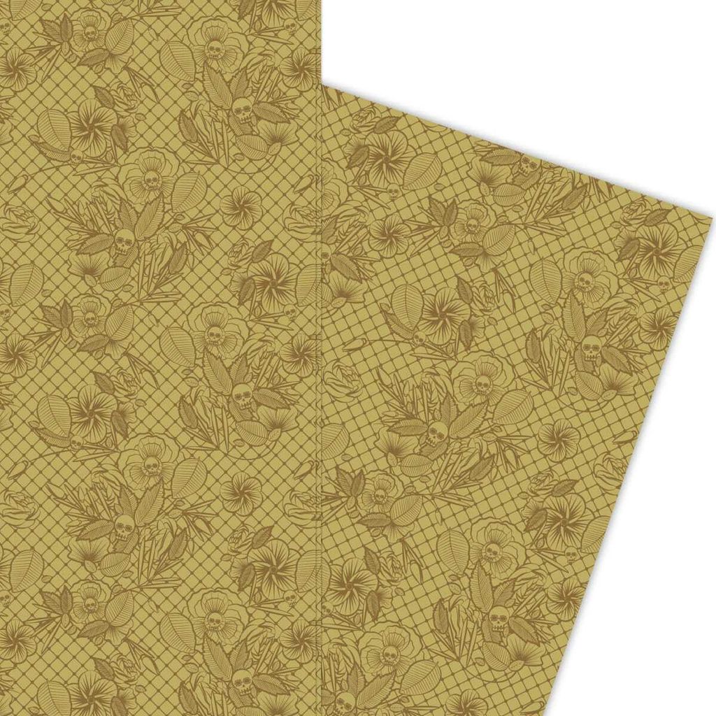 Florales Totenkopf Geschenkpapier nicht nur zu Halloween hellblau - G5861, 32 x 48cm