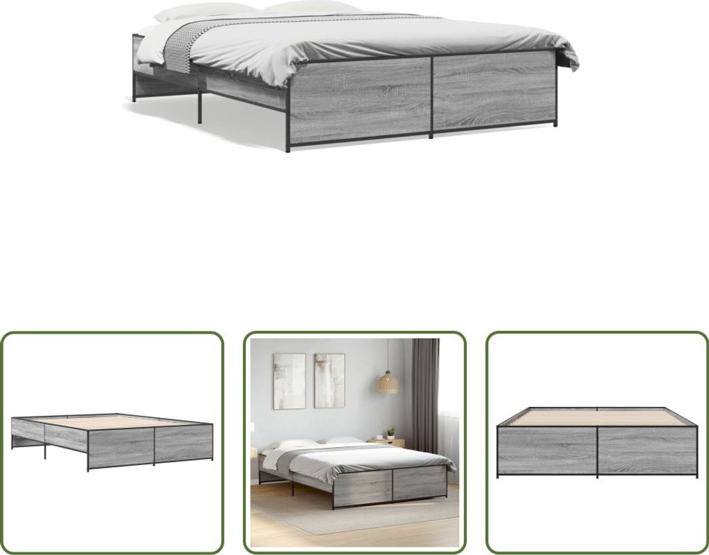 The Living Store Bettgestell Grau Sonoma 140x200 cm Produktbild 