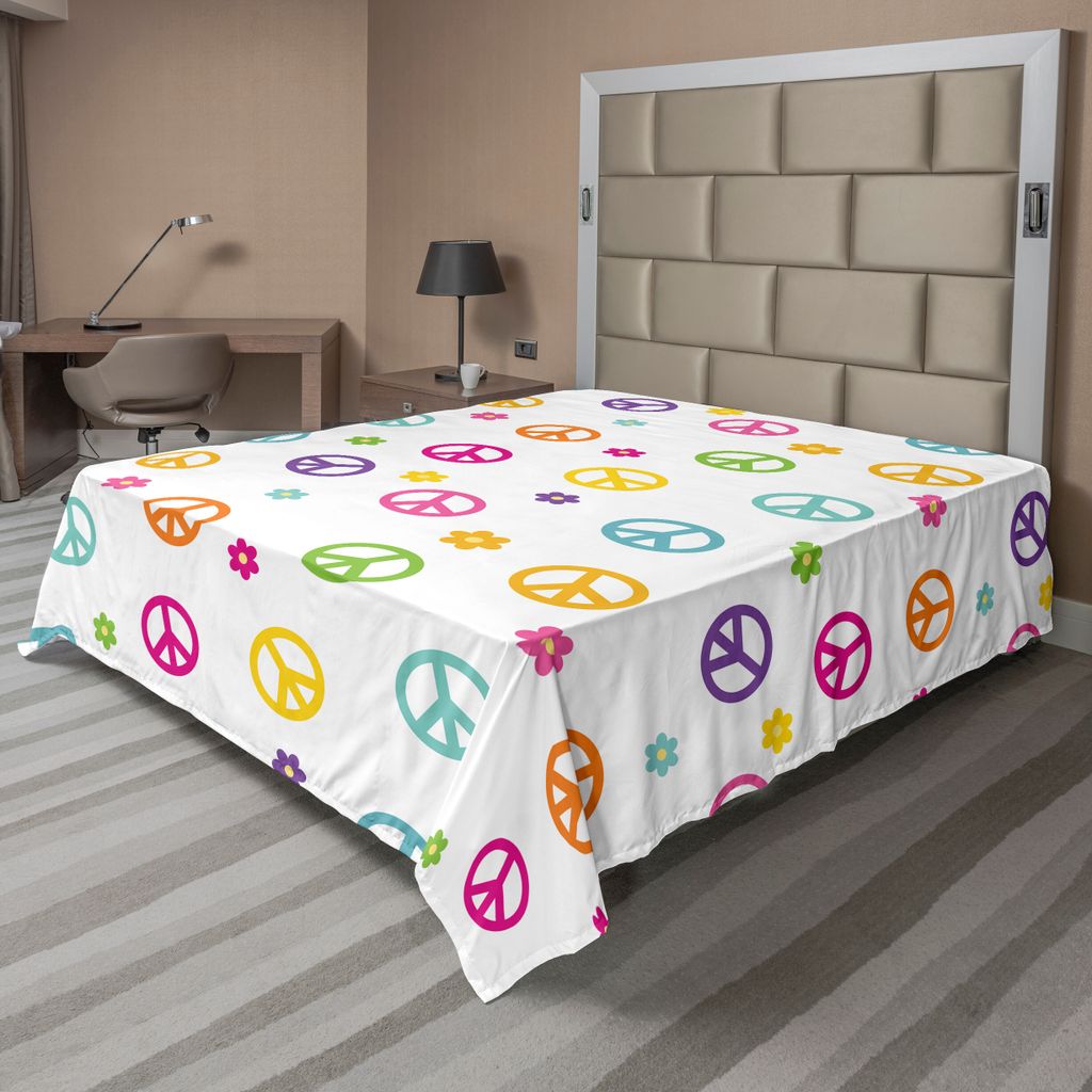 ABAKUHAUS toll Bettlaken, Friedenssymbol Lebensstil Zeichen fröhliches lustig glückliches Thema Artful Design, weiches bequemes oberes Bettlaken ...